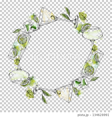 Circular wreath of clear cocktails, martini...のイラスト素材 [134628991] - PIXTA