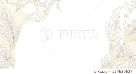 Luxury abstract wave pattern, elegant gold lines, flowing curves, modern Japanese design. Premium vector background, organic shapes, decorative elements, sea, ocean, clouds. 134629627