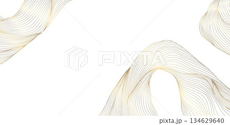 Luxury abstract wave pattern, elegant gold lines, flowing curves, modern Japanese design. Premium vector background, organic shapes, decorative elements, sea, ocean, clouds. 134629640