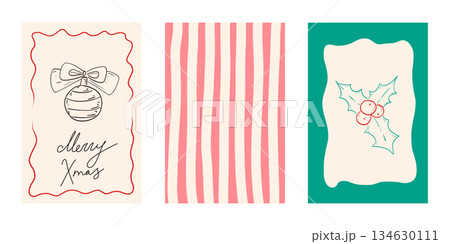 Contemporary Coquette Merry Christmas and Happy New Year greeting Posters vector Set. Whimsical decorations in trendy Coquette style. XMAS art with Bows and Ribbons Contemporary Coquette Merry Christmas and Happy New Year greeting Posters vector Set. Whimsical decorations in trendy Coquette style. XMAS art with Bows and Ribbons 134630111