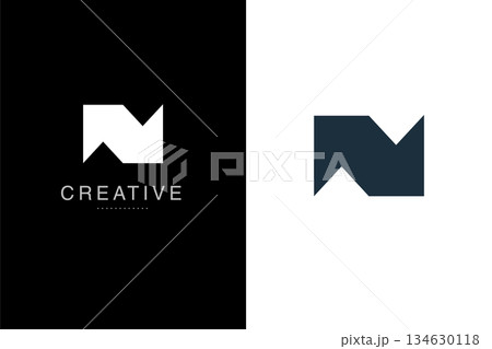 Minimalist Geometric Letter NM Logo. Modern Abstract Arrow Up Mountain Peak Symbol. Clean Technology and Finance Brand Mark Vector. 134630118