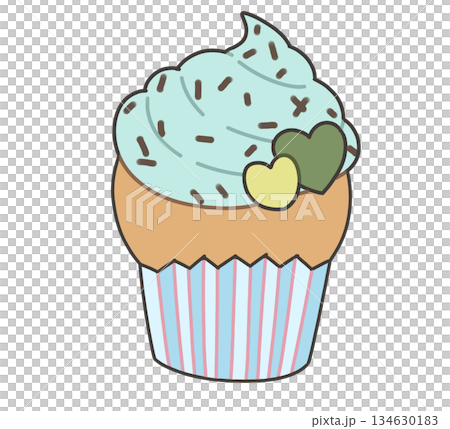 チョコミントのクリームが乗ったカップケーキのイラスト 134630183