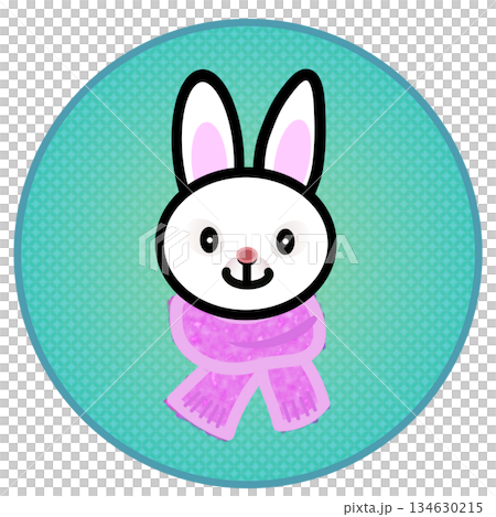 兔子的臉部插圖，兔子戴著圍巾，背景是圓形的。 134630215