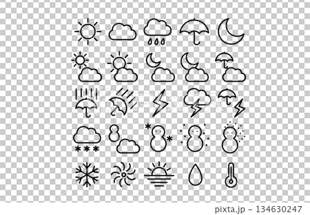 Simple weather icon set line black Simple weather icon set line black 134630247