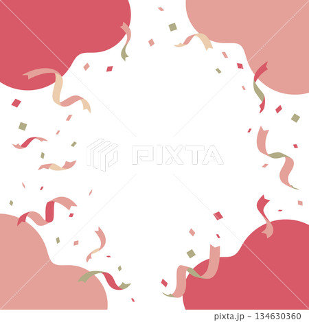 リボンと紙吹雪が舞うお祝いムードの背景素材 フレームテンプレート 赤 ピンク 134630360