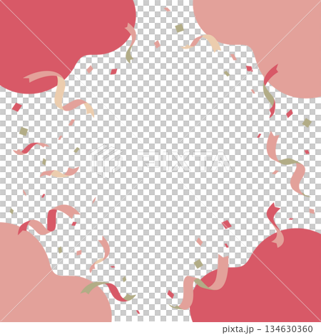 リボンと紙吹雪が舞うお祝いムードの背景素材 フレームテンプレート 赤 ピンク 134630360