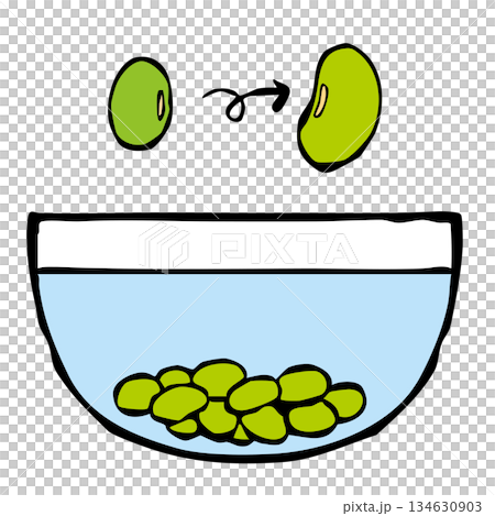 Cooking procedure: soaking beans in water, green beans and edamame Cooking procedure: soaking beans in water, green beans and edamame 134630903