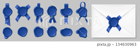 Blue wax seal collection with realistic 3d stamps 134630963