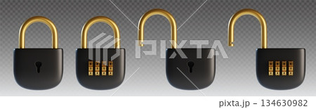 Combination padlocks on transparent background 134630982