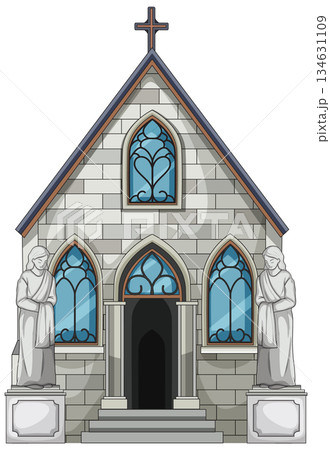Gothic Stone Chapel With Stained Glass Windows Gothic Stone Chapel With Stained Glass Windows 134631109
