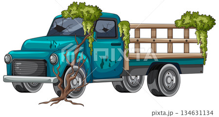 Abandoned Vintage Truck Overgrown With Moss and Vines 134631134