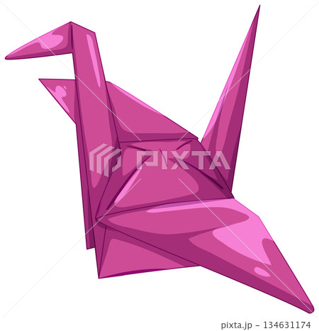 Pink Origami Crane Vector Illustration with Sharp Folds 134631174