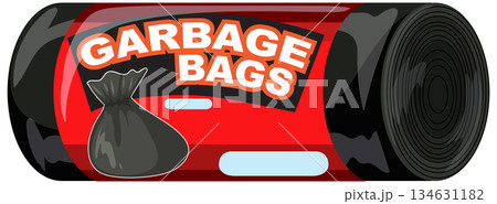 Rolled Black Garbage Bags with Red Packaging Label Rolled Black Garbage Bags with Red Packaging Label 134631182