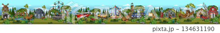 Colorful Amusement Park Panorama with Rides and Attractions 134631190