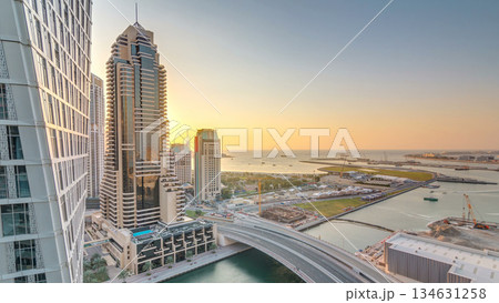 JBR and Dubai marina during sunset aerial timelapse JBR and Dubai marina during sunset aerial timelapse 134631258