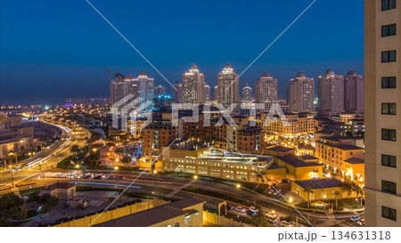 Evening at the Pearl-Qatar day to night timelapse from top. 134631318