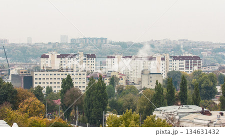 Houses in Kharkiv city from above timelapse. Aerial view of the city center and residential districts. Ukraine. Houses in Kharkiv city from above timelapse. Aerial view of the city center and residential districts. Ukraine. 134631432