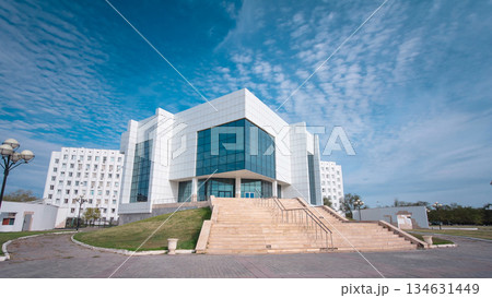 Modern buildings in city Atyrau timelapse hyperlapse. Modern buildings in city Atyrau timelapse hyperlapse. 134631449