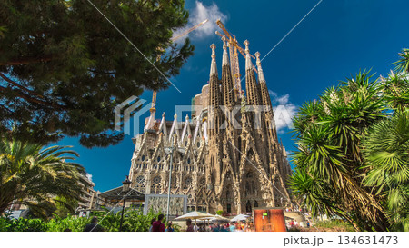 La Sagrada Familia timelapse hyperlapse - the impressive cathedral designed by Gaudi, Barcelona, Spain. La Sagrada Familia timelapse hyperlapse - the impressive cathedral designed by Gaudi, Barcelona, Spain. 134631473