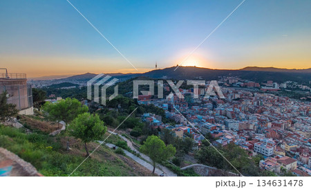 beautiful sunset timelapse on tibidabo in Barcelona, Spain 134631478
