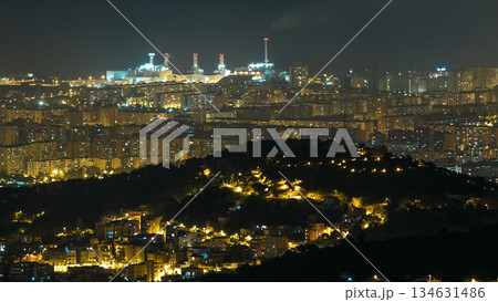 Panorama of Barcelona night timelapse from Mount Tibidabo. Catalonia, Spain. Panorama of Barcelona night timelapse from Mount Tibidabo. Catalonia, Spain. 134631486