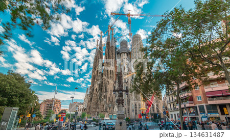 Sagrada Familia, a large Roman Catholic church in Barcelona, Spain timelapse hyperlapse 134631487