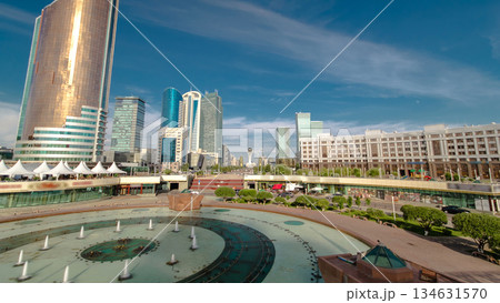 New business district timelapse hyperlapse from bridge in the capital of Kazakhstan in Astana. New business district timelapse hyperlapse from bridge in the capital of Kazakhstan in Astana. 134631570