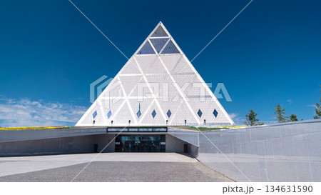 Exterior of the Palace of Peace and Reconciliation building timelapse hyperlapse in Astana, Kazakhstan. Exterior of the Palace of Peace and Reconciliation building timelapse hyperlapse in Astana, Kazakhstan. 134631590
