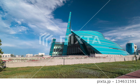 Kazakhstan Central Concert Hall timelapse hyperlapse, the biggest concert of the capital structure 134631591