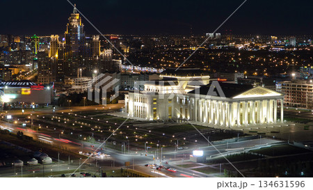 State opera and ballet theatre with residential building timelapse. Astana, Kazakhstan State opera and ballet theatre with residential building timelapse. Astana, Kazakhstan 134631596