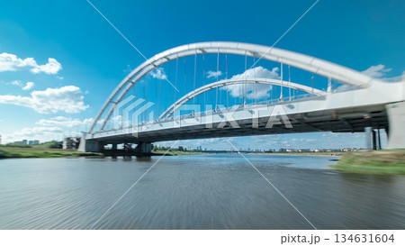 Astana, Kazakhstan. View from Pleasure boat on the river Ishim timelapse hyperlapse drivelapse in Astana. Astana, Kazakhstan. View from Pleasure boat on the river Ishim timelapse hyperlapse drivelapse in Astana. 134631604
