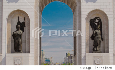 Triumphal arch timelapse and the central part of the city in Astana, Kazakhstan. Triumphal arch timelapse and the central part of the city in Astana, Kazakhstan. 134631626