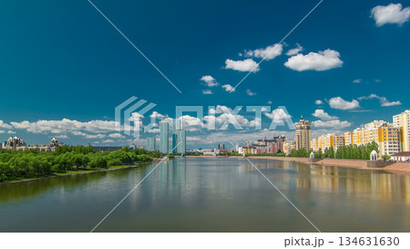 Yesil river timelapse hyperlapse with modern towers of residential complex in Astana Yesil river timelapse hyperlapse with modern towers of residential complex in Astana 134631630