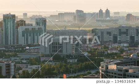 Elevated morning view over the city center and central business district timelapse, Kazakhstan, Astana Elevated morning view over the city center and central business district timelapse, Kazakhstan, Astana 134631634