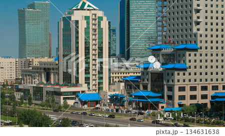 Top view over the city center and central business district Timelapse, Kazakhstan, Astana 134631638