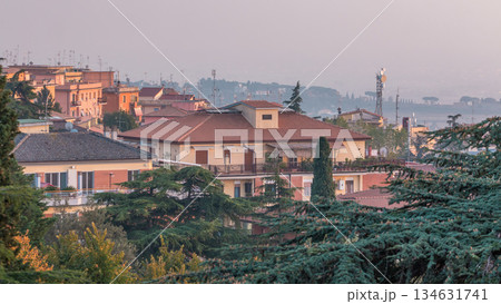Old houses and trees during sunset in beautiful town of Albano Laziale timelapse, Italy 134631741