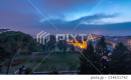 Old houses and trees after sunset in beautiful town of Albano Laziale day to night timelapse, Italy 134631742