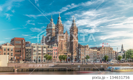 Hyperlapse of the Basilica of Saint Nicholas in Amsterdam's Old Centre near the Central Station. Amsterdam, Netherlands Hyperlapse of the Basilica of Saint Nicholas in Amsterdam's Old Centre near the Central Station. Amsterdam, Netherlands 134631756