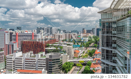 Singapore skyline with Victoria street and National Library aerial timelapse hyperlapse. Singapore skyline with Victoria street and National Library aerial timelapse hyperlapse. 134631782