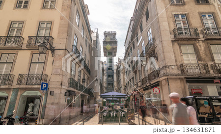 Fast walk on the Augusta Street from Commerce Square to Elevador de Santa Justa timelapse hyperlapse 134631871