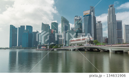 Esplanade bridge and downtown core skyscrapers in the background Singapore timelapse hyperlapse 134631906