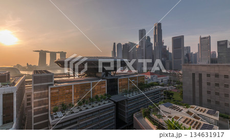 Sunrise over Colorful of Singapore Central business district timelapse cityscape skyline at Marina Bay 134631917