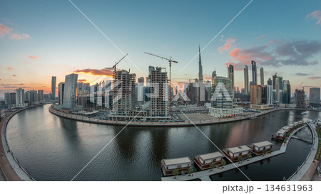 Dubai city center at sunset near river aerial timelapse 134631963