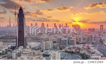 View of sunset in luxury Dubai city at sunset aerial timelapse View of sunset in luxury Dubai city at sunset aerial timelapse 134631984