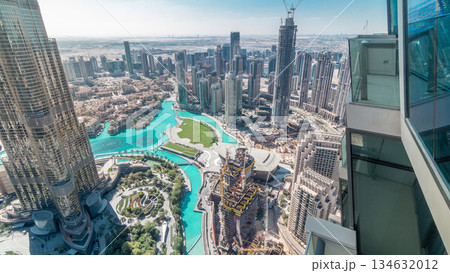 Amazing aerial view of Dubai downtown skyscrapers timelapse, Dubai, United Arab Emirates 134632012