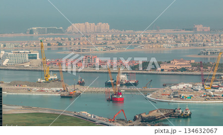 Aerial view of Palm Jumeirah Island timelapse. Aerial view of Palm Jumeirah Island timelapse. 134632067