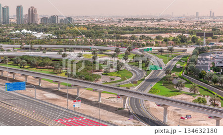 Aerial top view to Sheikh Zayed road near Dubai Marina and JLT timelapse, Dubai. Aerial top view to Sheikh Zayed road near Dubai Marina and JLT timelapse, Dubai. 134632180