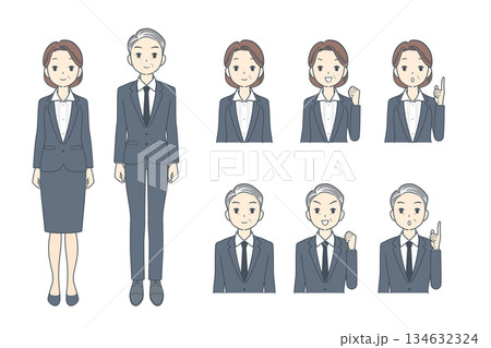 中年のビジネスパーソンのイラスト　セット　全身　上半身 134632324