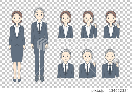 中年のビジネスパーソンのイラスト　セット　全身　上半身 134632324