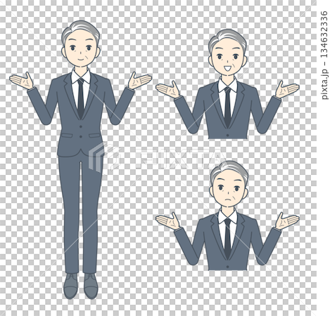 一組中年商人舉手的插圖 一組中年商人舉手的插圖 134632336